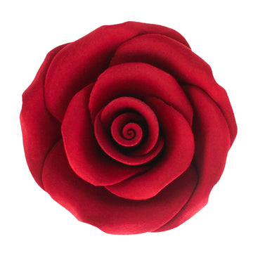 Global Sugar Art Tea Rose Sugar Cake Flowers, Red With Green Calyx, Medium, Wired 1.75 Inch, 12 Count By Chef Alan Tetreault