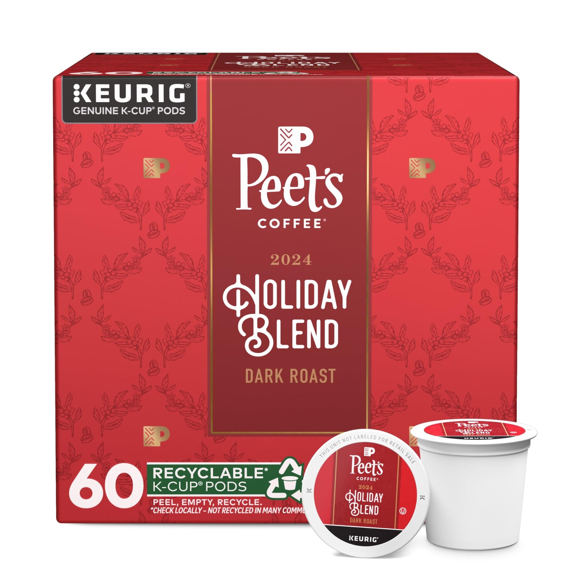 Peets Coffee Dark Roast Single Serve Coffee Pods Holiday Blend 60 Count (6 Boxes of 10 Pods)