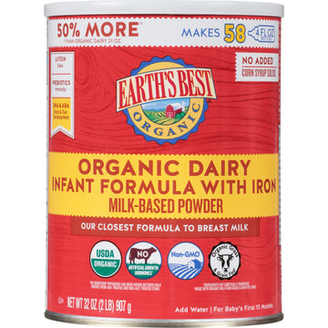 Earth'S Best Organic Baby Formula For Babies 0-12 Months, Powdered Dairy Infant Formula With Iron, Omega-3 Dha, And Omega-6 Ara,