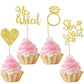 24 Pcs He Asked She Said Yes Cupcake Toppers With Glitter Heart Ring Bachelorette Cupcake Picks Wedding Engagement Bridal Shower