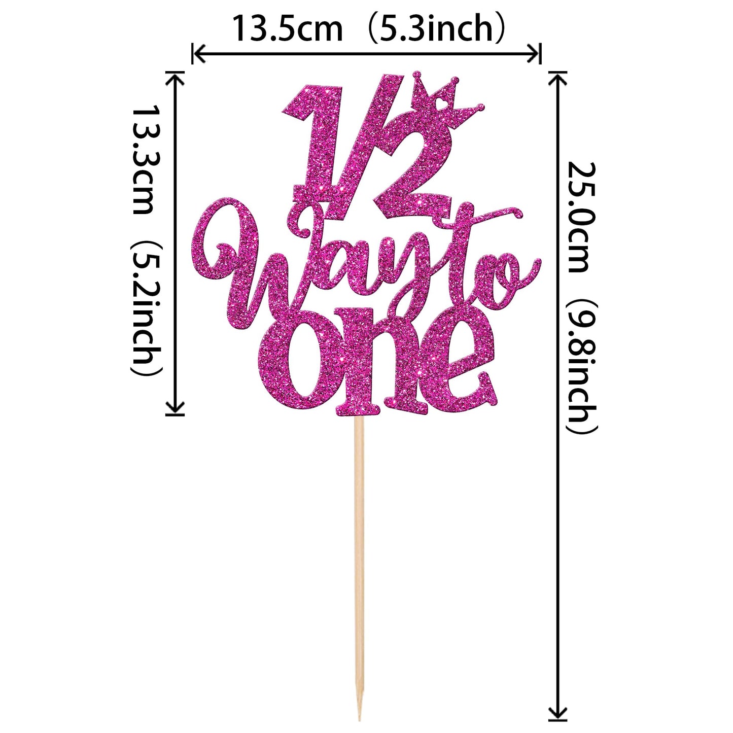 ZHUOWEISM Cake Topper Glitter Half Way to Go Decoration for 6 Months Birthday, Rose Red, Paper, 1 PCS