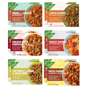 Miss Olives Variety Pack Microwavable Ready to Eat Lower Sodium Ready Meals (Bundle of 12) - 2 of each flavor