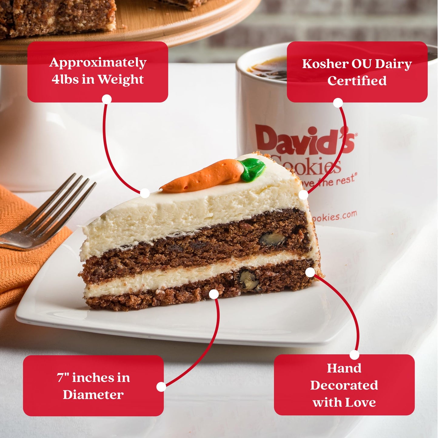 Davids Cookies Layered Carrot Cake, 10 Pre-sliced, 14 pcs, Gourmet Dessert, 68 Ounce, Perfect for Easter Gifts