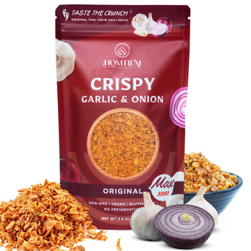 Homtiem Crispy Garlic & Onion : Original Max 3.5 Oz, Max Spice, Versatile Seasoning, All-Natural, Non-GMO, Vegan & Gluten-Free, 