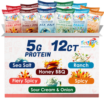 Snack Festive Variety Pack Roasted Chickpea Snacks, 12 Bags 1 oz Crunchy Protein Garbanzo Beans, Healthy Nut Free Vegan Non-GMO 