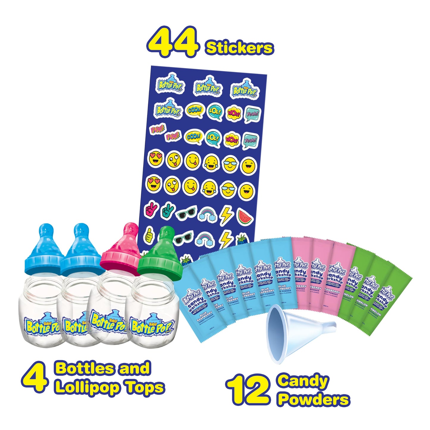 Baby Bottle Pop Candy Workshop - Candy Making Kit For Kids - 4 Count Lollipops W/Powdered Sugar Dip In Assorted Fruity Candy Fla