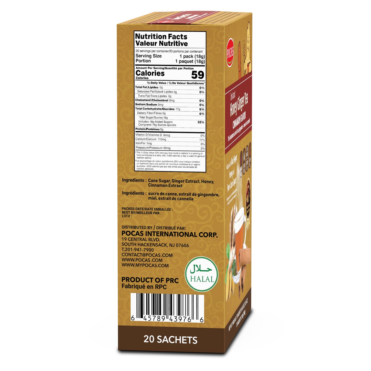 Pocas Honey Ginger Tea with Cinnamon, 20 Count (Pack of 2)