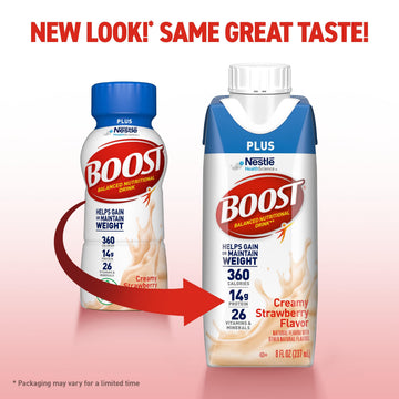 BOOST Plus Nutritional Drink, Creamy Strawberry Flavor, 8 Fl Oz (Pack of 24)