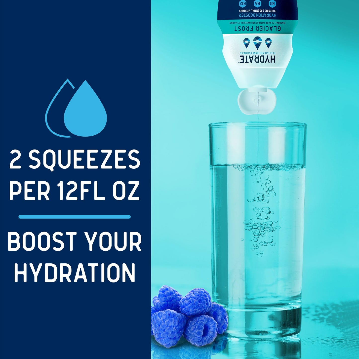 Hydrate Electrolyte Liquid Drink Enhancer Drops  Low Sugar  Low Calorie  Natural Flavor Hydration Mix with Essential Vitamins B3 B6 B12 (Glacier Frost (2 Pack))