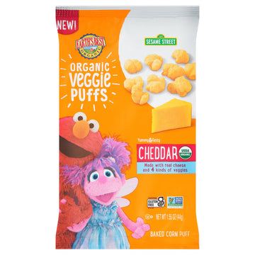 Earths Best Organic Kids Snacks, Sesame Street Toddler Snacks, Organic Cheddar Veggie Puffs, Gluten Free Snacks for Kids 2 Year