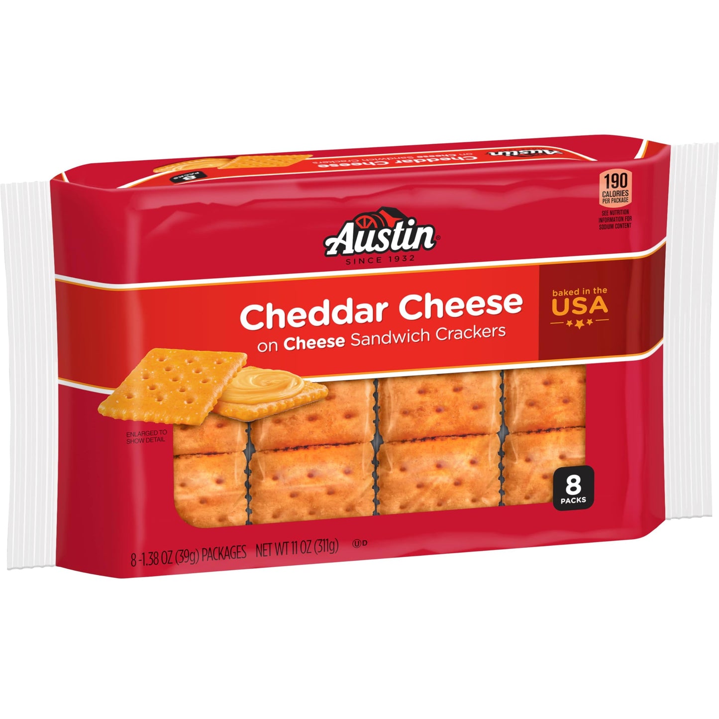 Austin Sandwich Crackers, Single Serve Snack Crackers, Office And Kids Snacks, Cheddar Cheese On Cheese (12 Trays, 96 Packs)