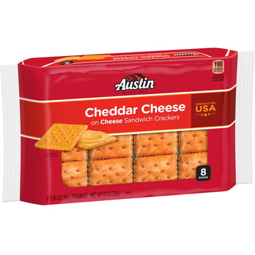 Austin Sandwich Crackers, Single Serve Snack Crackers, Office And Kids Snacks, Cheddar Cheese On Cheese (12 Trays, 96 Packs)