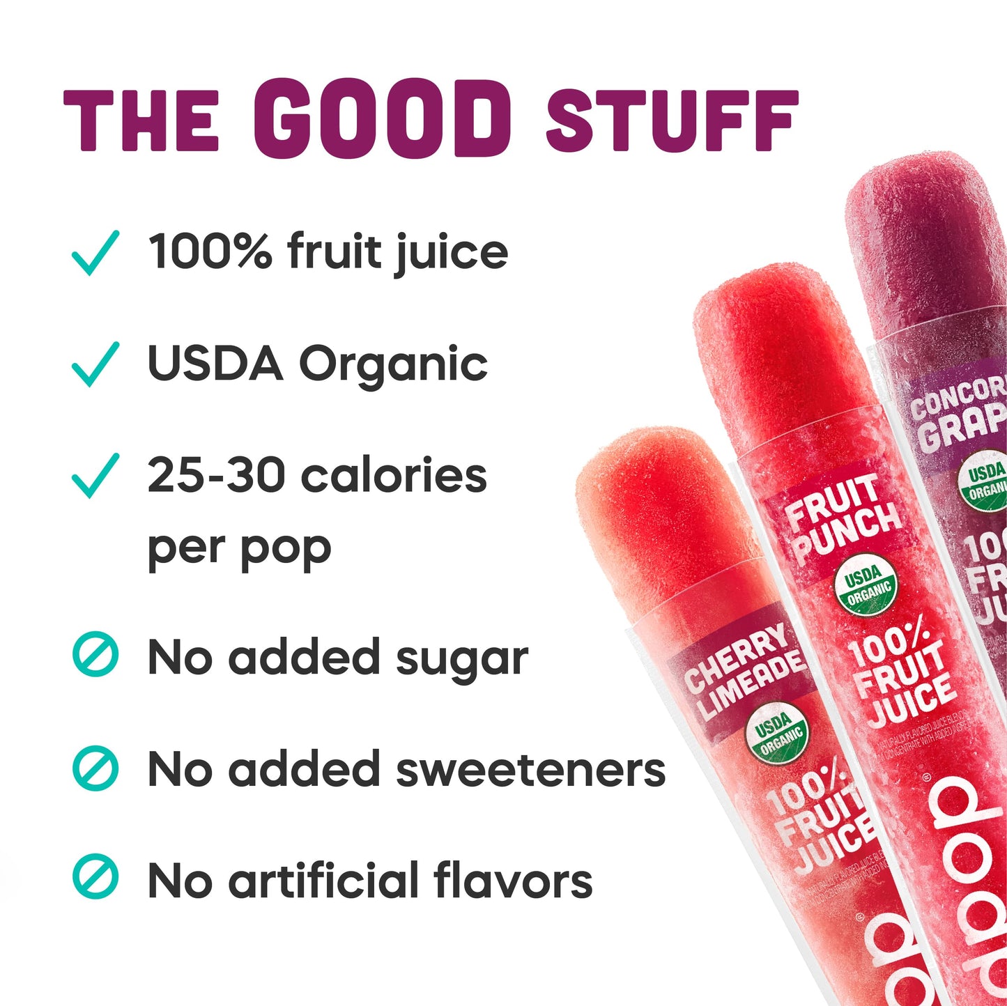 Goodpop Organic Freezer Pops - Cherry Limeaide, Fruit Punch, Grape, 100% Juice, No Added Sugar - 20Ct, Box