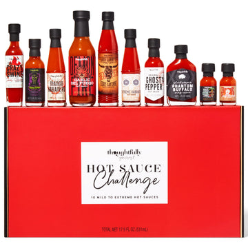 Thoughtfully Gourmet  Hot Sauce Challenge Set  Hot Sauce Variety Pack Includes Hot Sauces from Mild To Extreme Flavors  Unique Gifts for Men  Set of 10