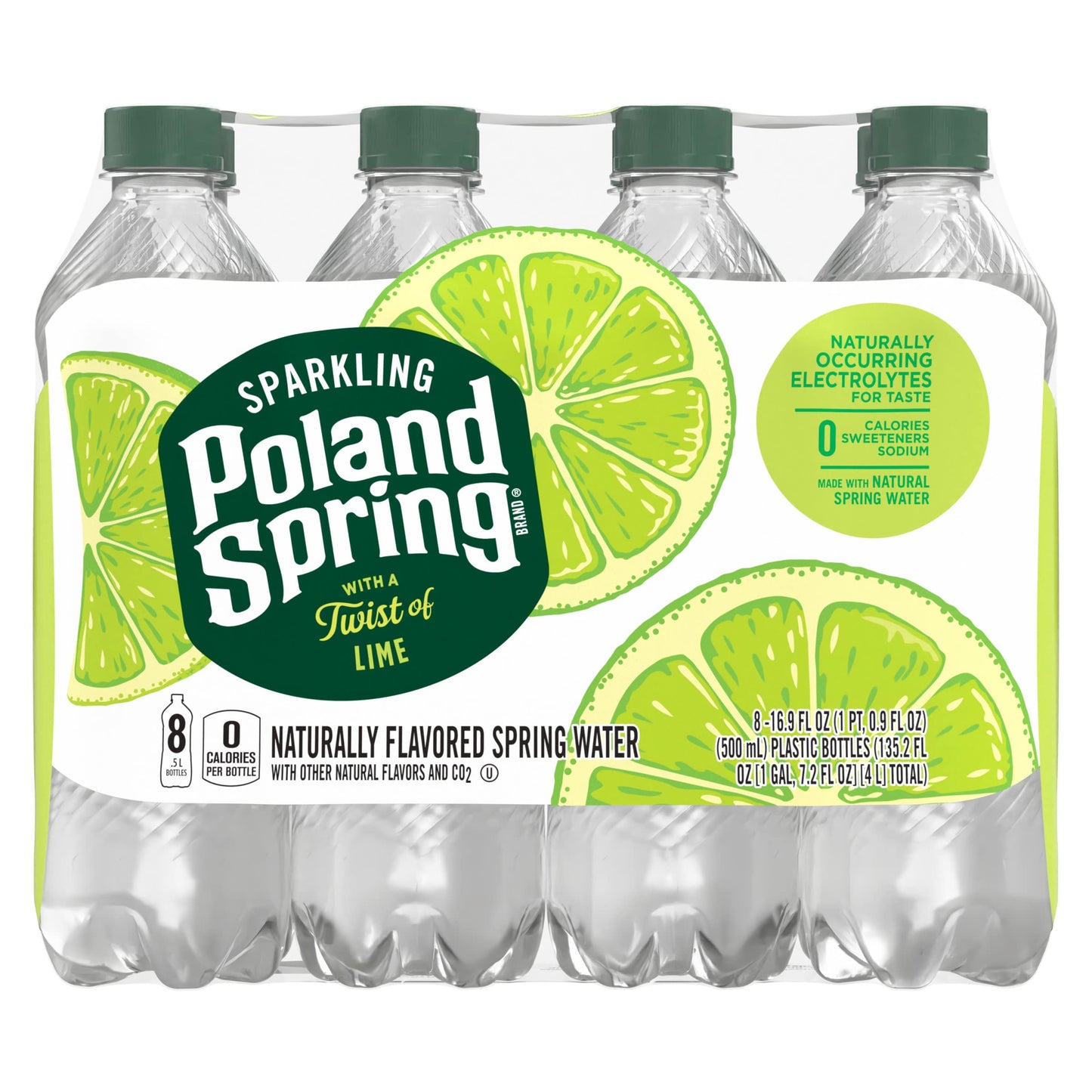 Poland Spring Sparkling Water, Zesty Lime, 16.9 oz. Bottles (8 Pack)
