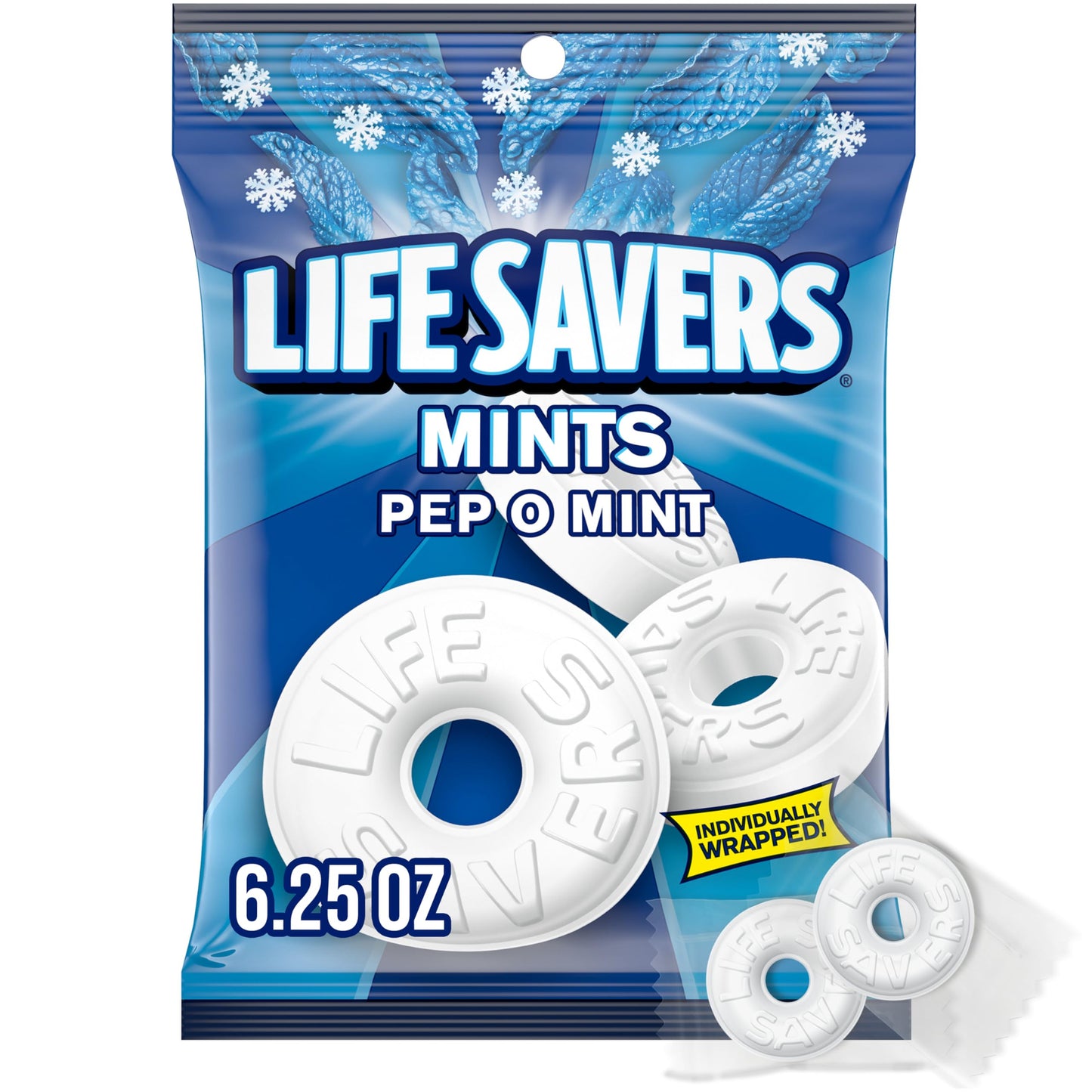 LIFE SAVERS Pep O Mint, Individually Wrapped Mints for Snacking, Sharing, Office Parties, and Pantry Stocking, 6.25 oz (12 Hard 