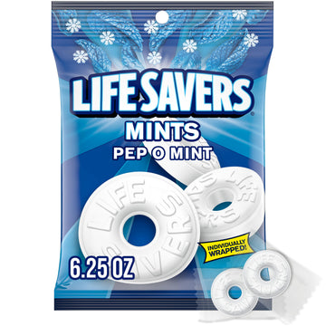 LIFE SAVERS Pep O Mint, Individually Wrapped Mints for Snacking, Sharing, Office Parties, and Pantry Stocking, 6.25 oz (12 Hard 