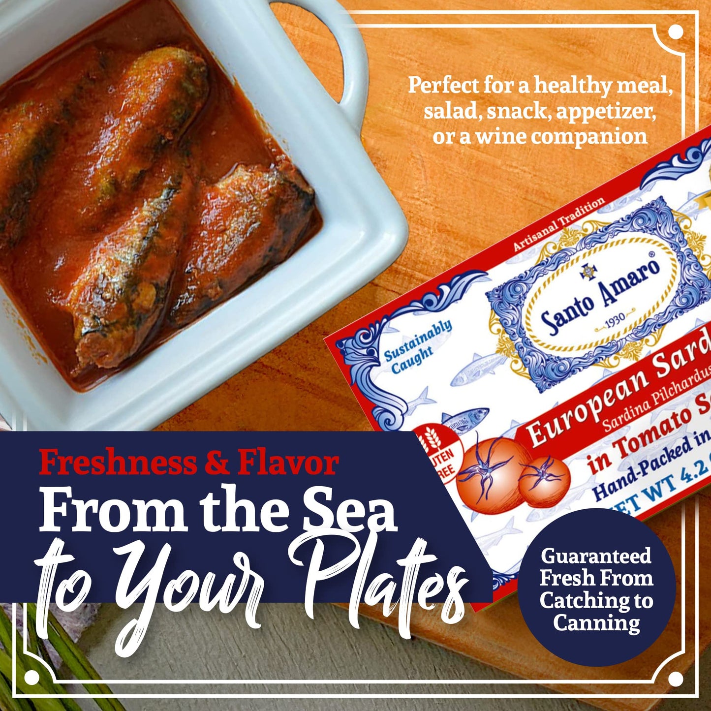 Santo Amaro Authentic European Sardines in Tomato Sauce, Wild Caught, 4.2 oz (Pack of 6)