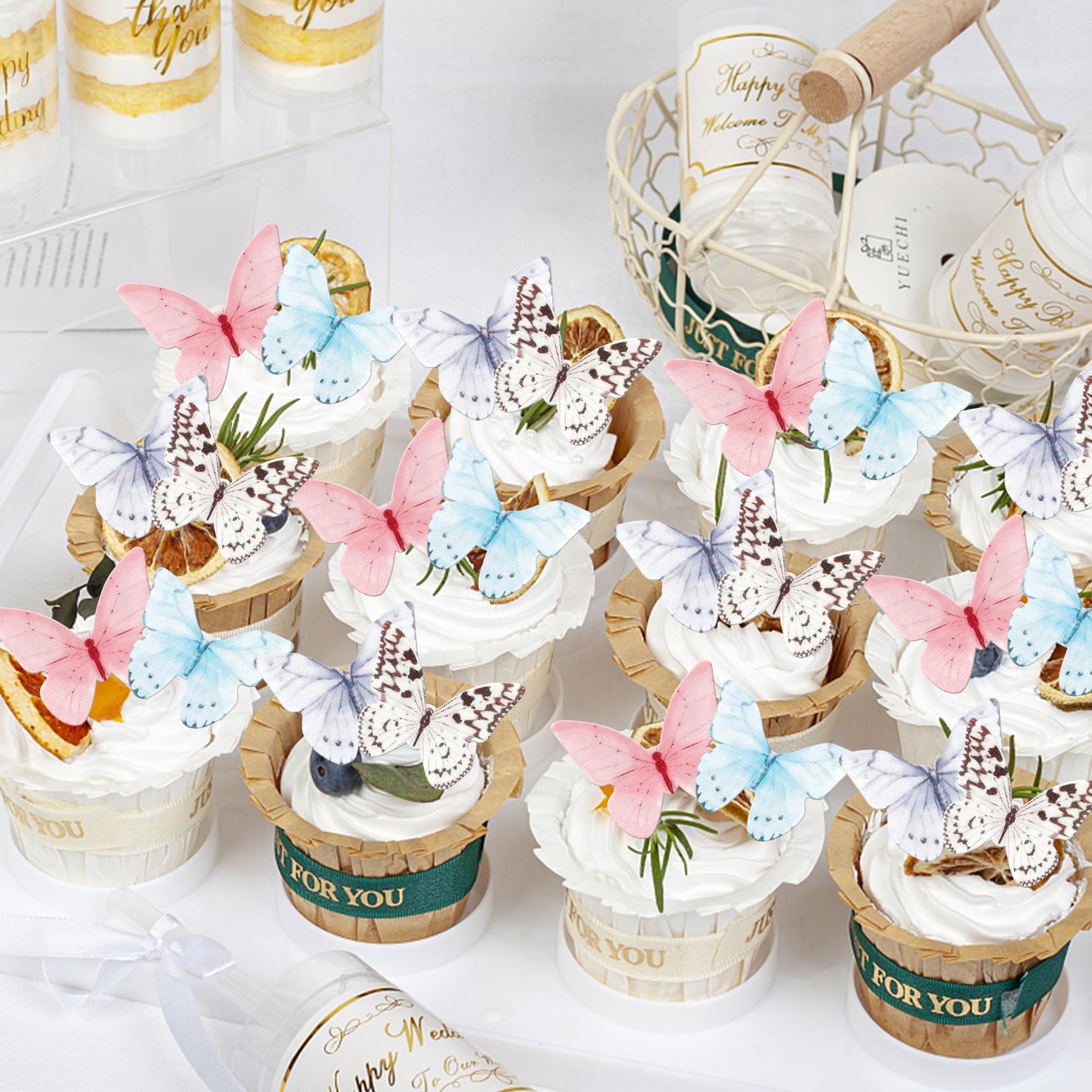 48 Pcs Edible Butterfly Cupcake Toppers Colorful Wafer Paper Butterflies Cake Decorations Edible Butterfly Cupcake Picks For But