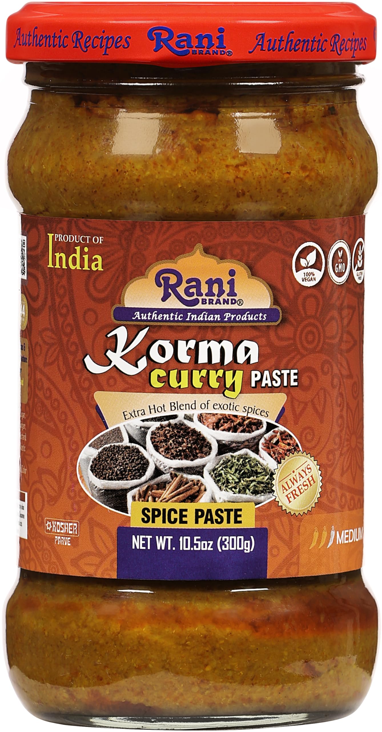Rani Korma Curry Cooking Spice Paste 10o.5z (300g) Glass Jar ~ No Colors | All Natural | NON-GMO | Kosher | Vegan | Gluten Free 