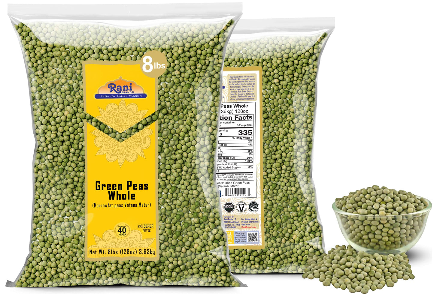 Rani Green Peas Whole, Dried (Marrowfat Peas, Vatana, Matar) 128Oz (8Lbs) 3.63Kg Bulk ~ All Natural | Vegan | Kosher | Gluten Fr