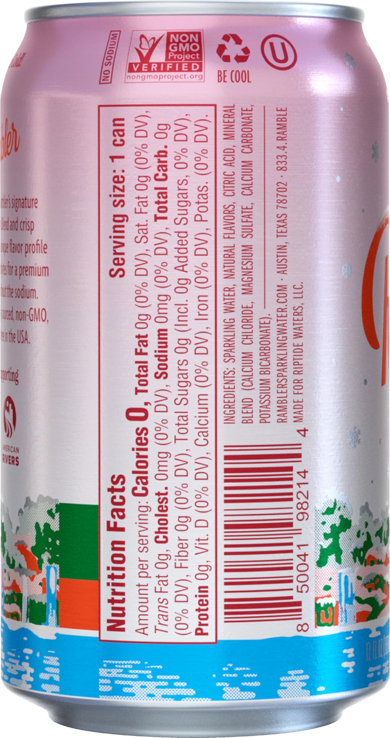 Autx Rambler Sparkling Water, Limestone Mineral Blend, Cranberry Flavor, Limited Edition, 12 Oz, Three 8-Packs (24 Cans)