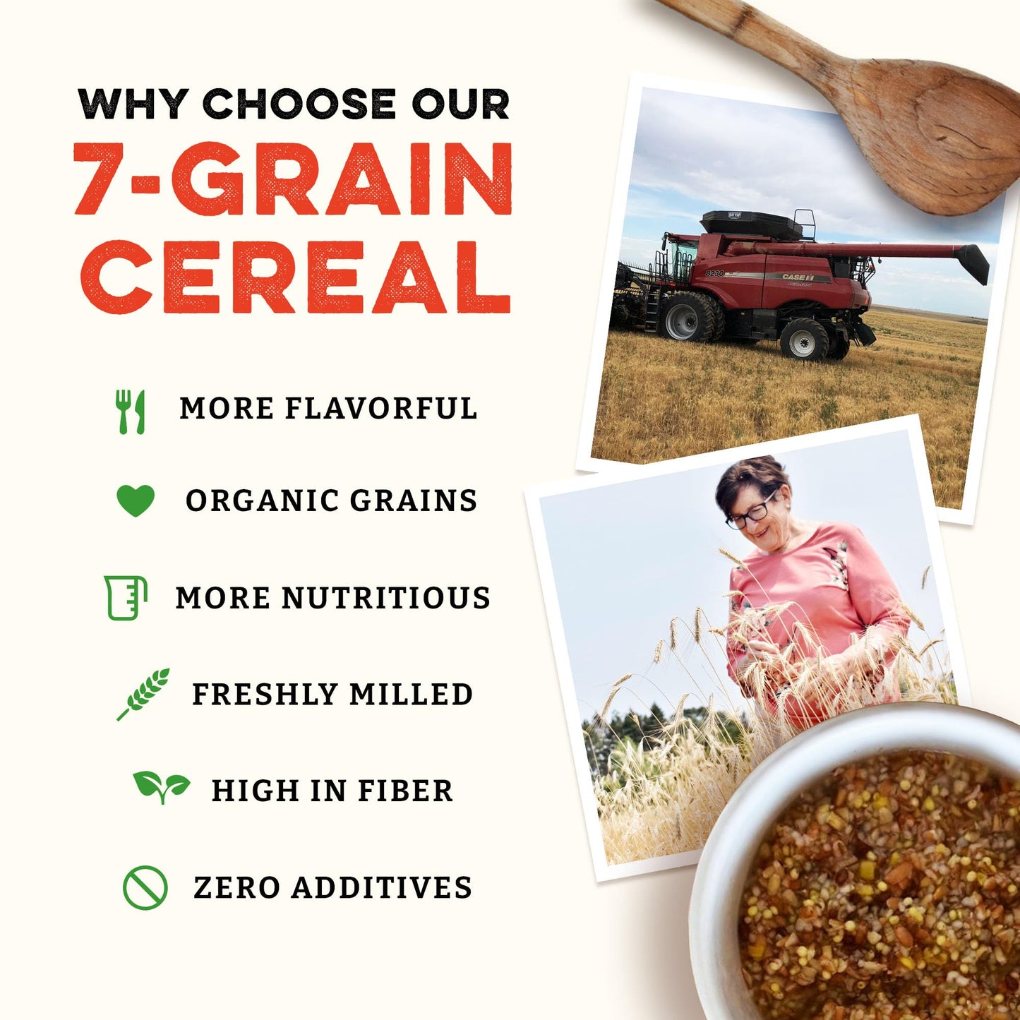 Sunrise Flour Mill 7-Grain Hot Cereal Mix - USDA Organic, 48 oz, Sugar Free, High Fiber, 5g Protein Per Serving