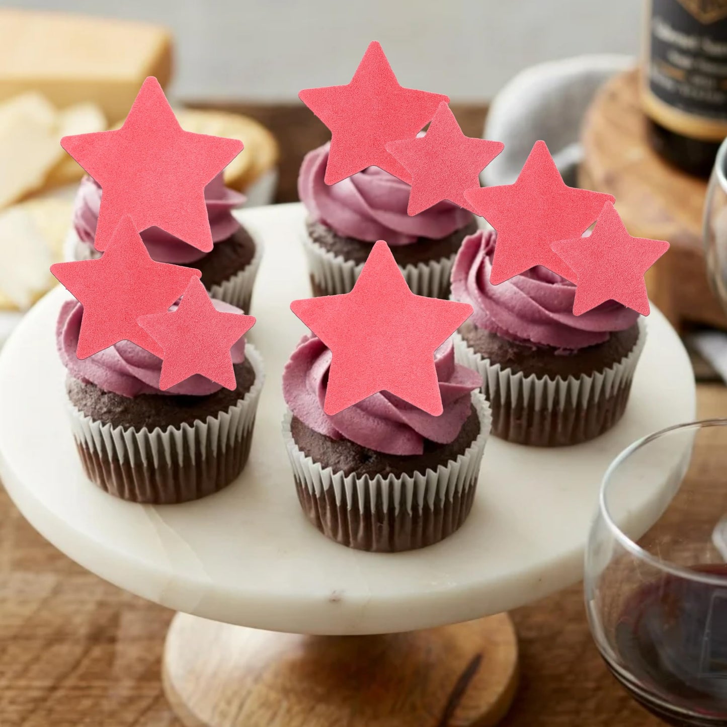 ZHUOWEISM 60 PCS Edible Star Cupcake Toppers Wafer Paper Pink Decorations for Baby Shower, Wedding, Birthday Party Supplies