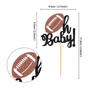Ercadio 24 Pack American Football Oh Baby Cupcake Toppers Black Glitter Rugby Oh Baby Cupcake Picks Sports Theme Oh Baby Cupcake