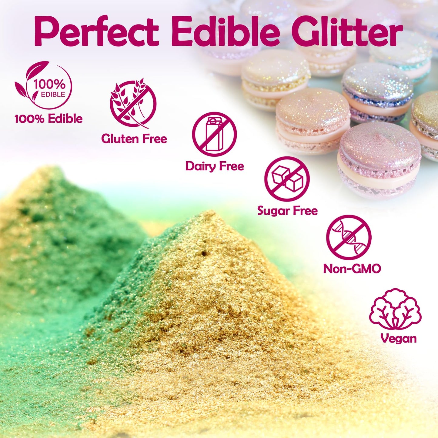 Edible Glitter - 6 Colors Luster Dust Edible, Food Grade Cake Decorating Shimmering Glitter For Drinks, Powder Glitter For Fonda