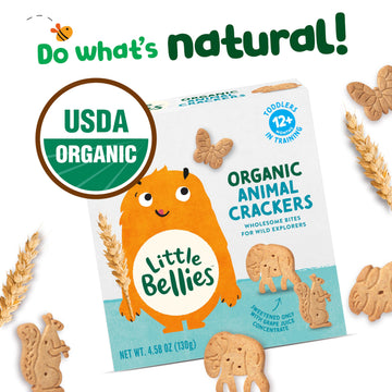 Little Bellies Organic Animal Crackers Toddler Snack (Pack Of 5 X 4.58 Oz Individual Packs)