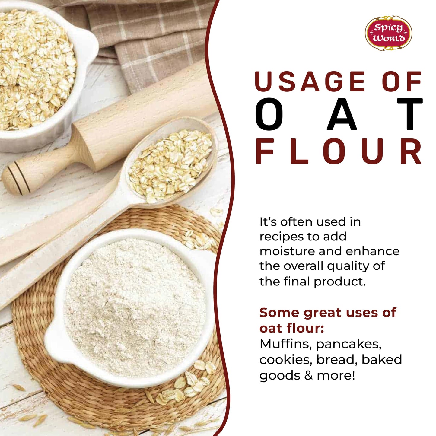 Spicy World Whole Grain Oat Flour - Non-GMO, 64 Ounce (4 Pound) Bag