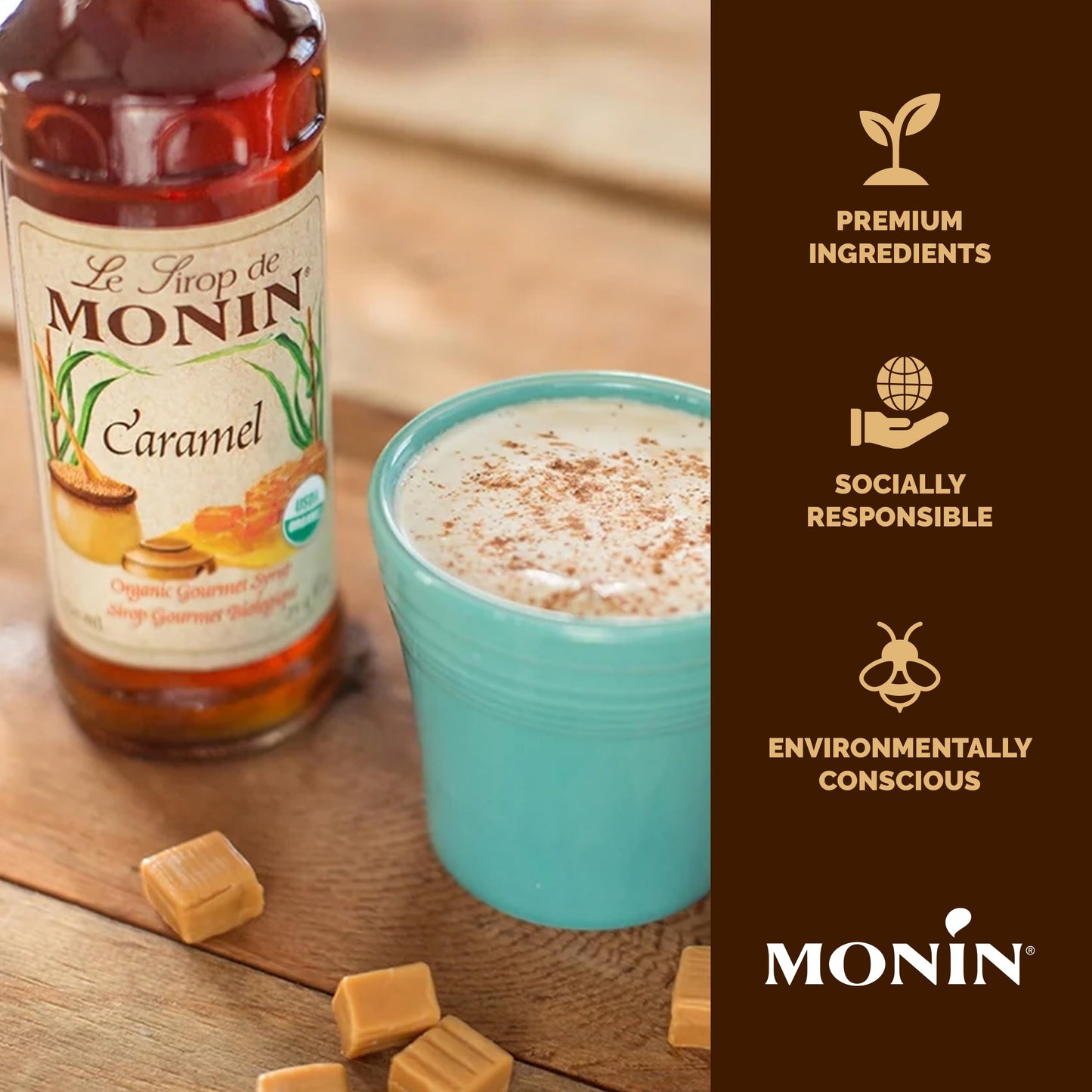 Monin Organic Syrup Caramel - Single Bottle