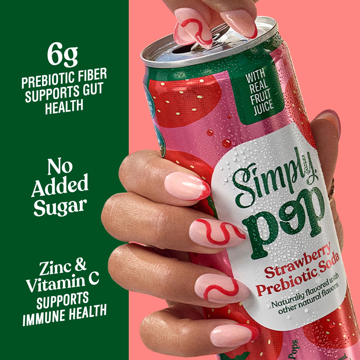 Simply POP Prebiotic Soda Strawberry Cans  12 fl oz  12 Pack