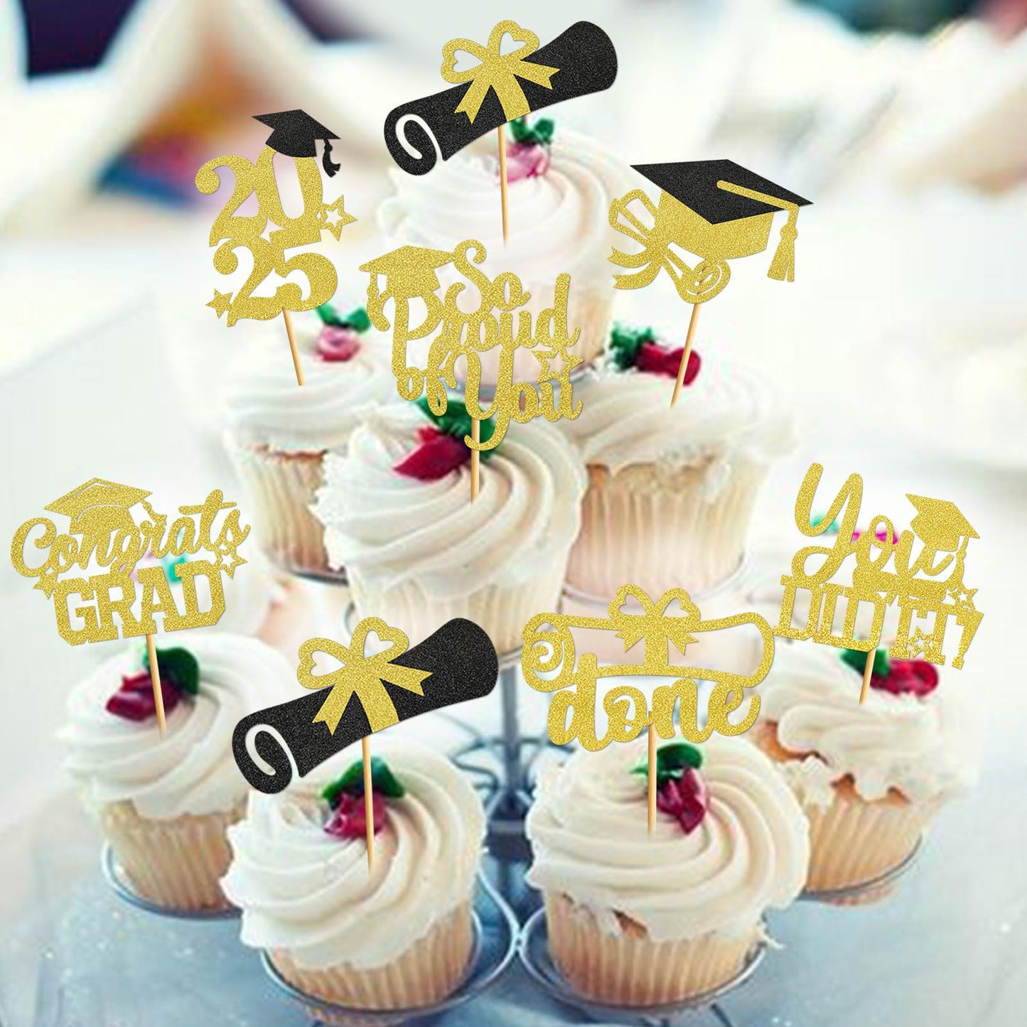 40Pcs Graduation Cupcake Toppers 2025 Graduation Decorations Class Of 2025 Cupcake Toppers 2025 Congrats Grad Cupcake Topper Con