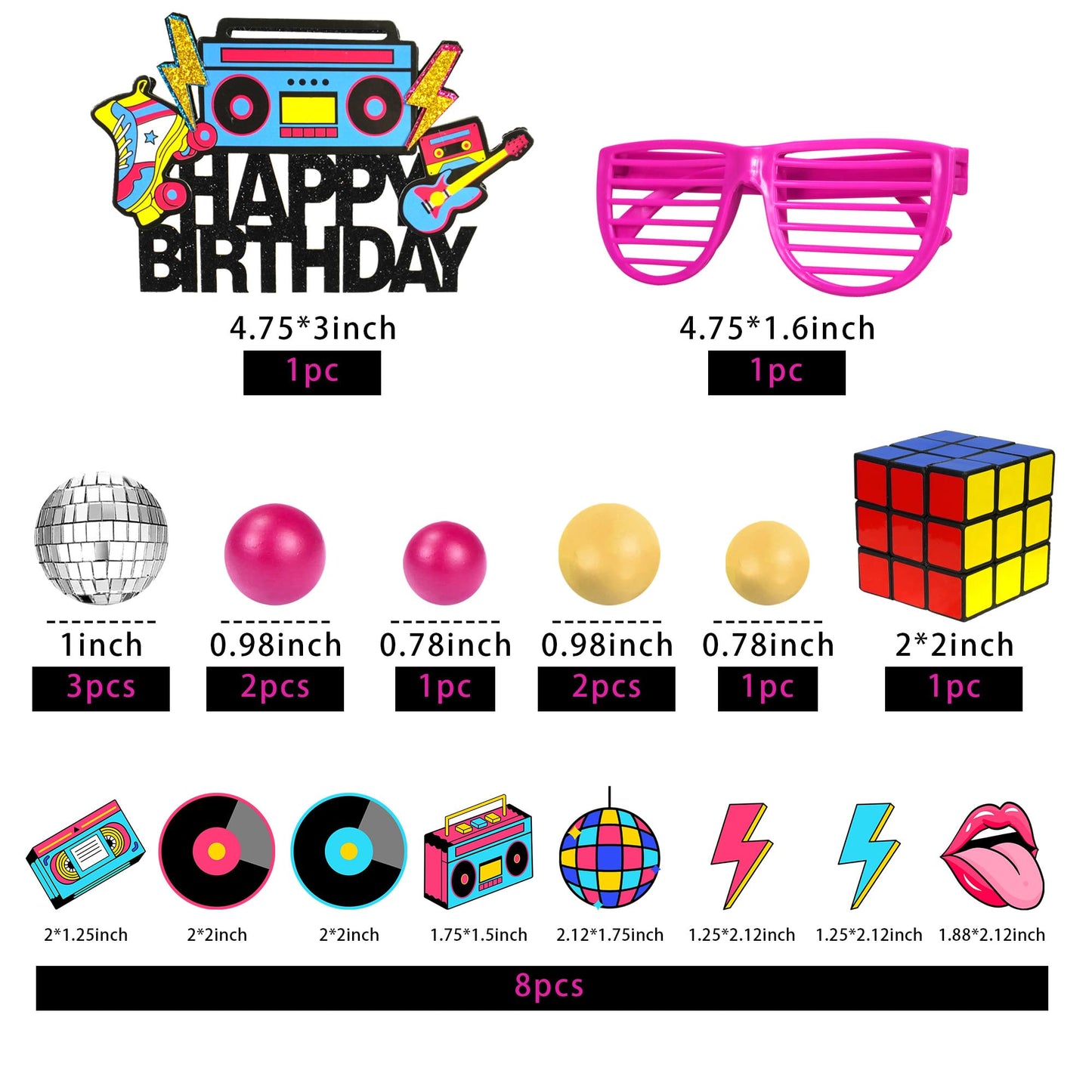 20 Pcs 80S 90S Cake Toppers Retro Hip Hop Cake Decorations For Born In The 80'S 90S Decade Throwback Party Decorations Supplies