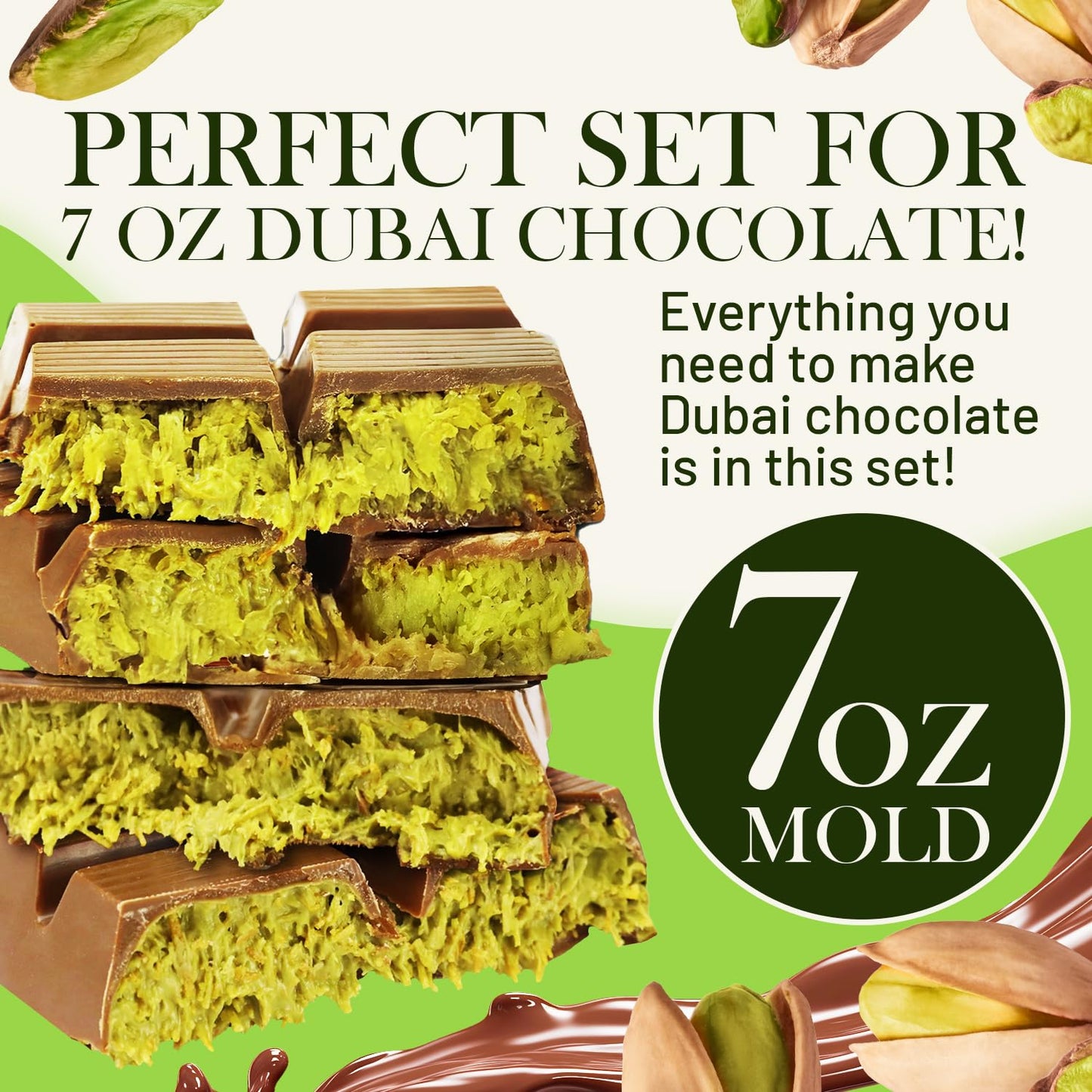 Ceres Gourmet Chocolate Bar DIY Kit – Mold, Melting Wafers, Kataifi, Pistachio Spread – 12.3 oz, 3.5 oz, 7 oz