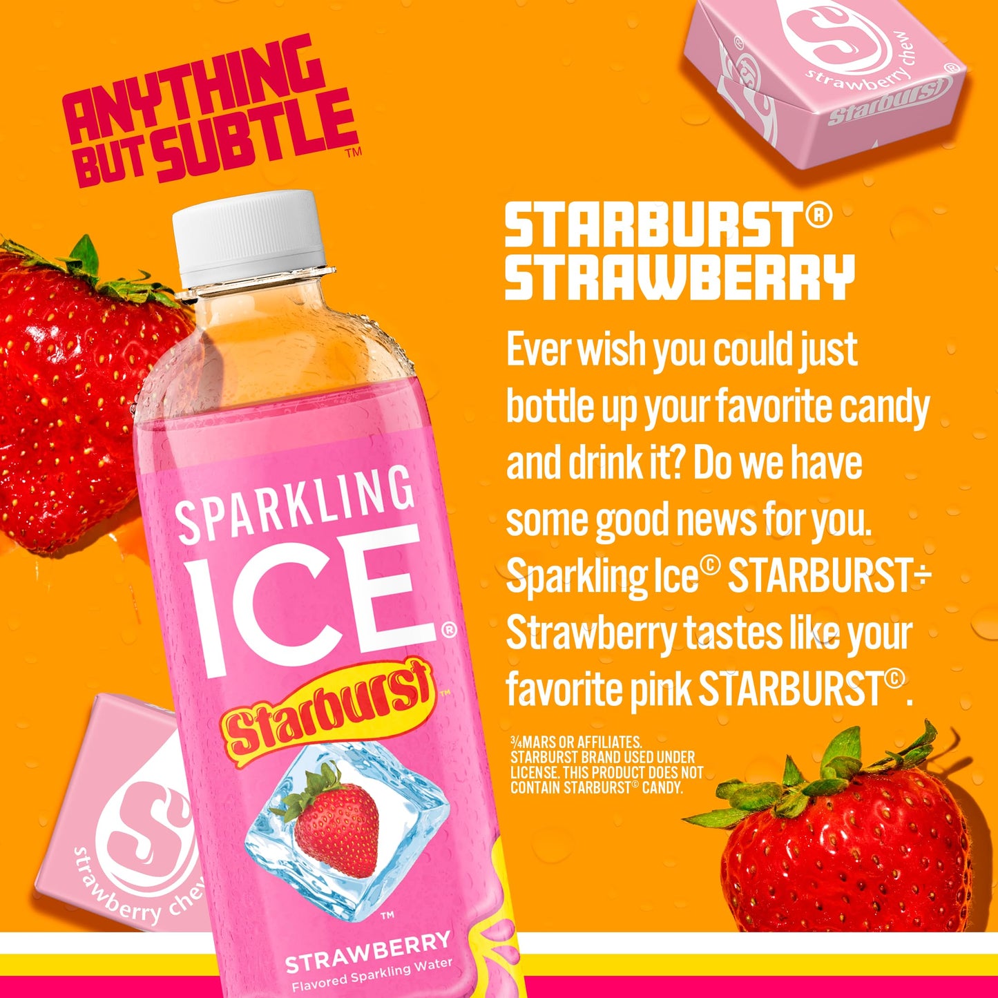 Sparkling Ice STARBURST Strawberry, Zero Sugar Flavored Sparkling Water, with Vitamins and Antioxidants, Low Calorie Beverage, 1