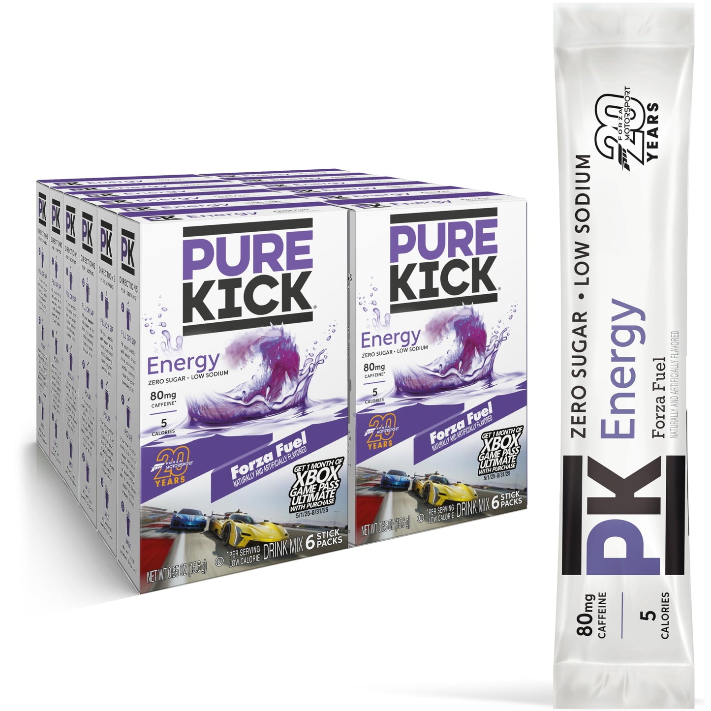 PURE KICK Energy Singles To Go Drink Mix, 12 Boxes with 72 Packets, 7.56 Ounce