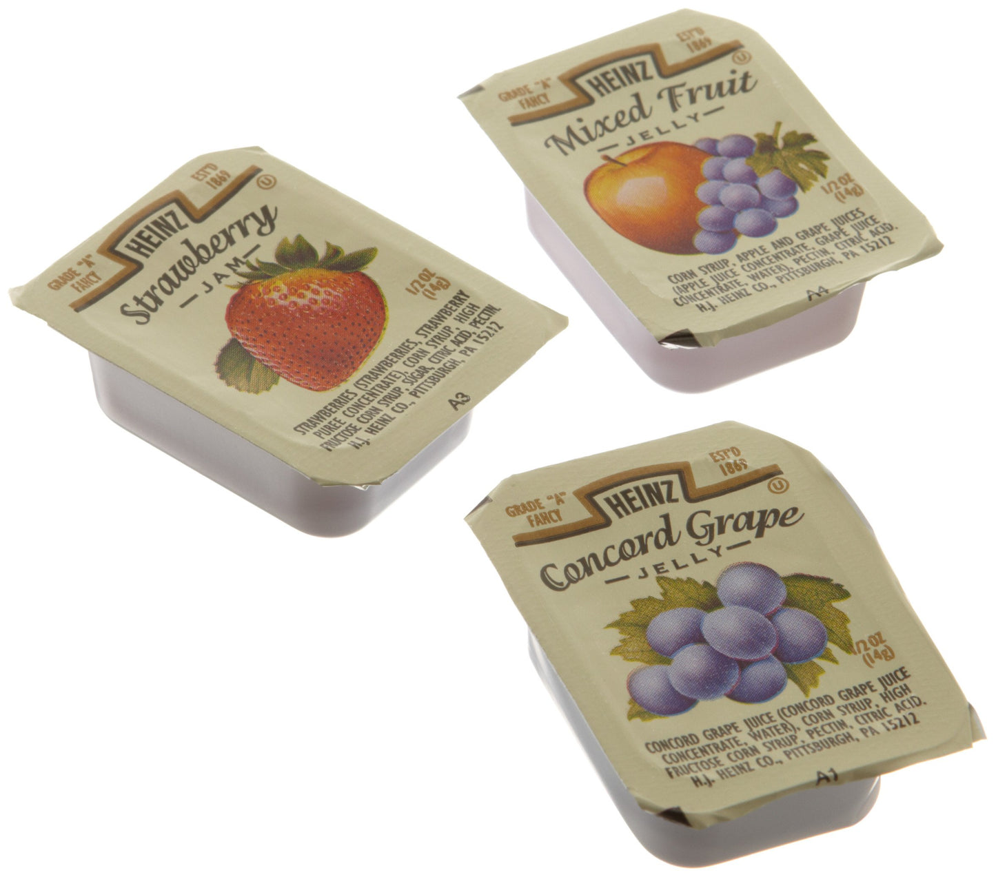 Heinz Jelly Assorted #5 (Grape, Mixed Fruit, Strawberry), 0.5-Ounce Single Serve Cups (Pack of 200)