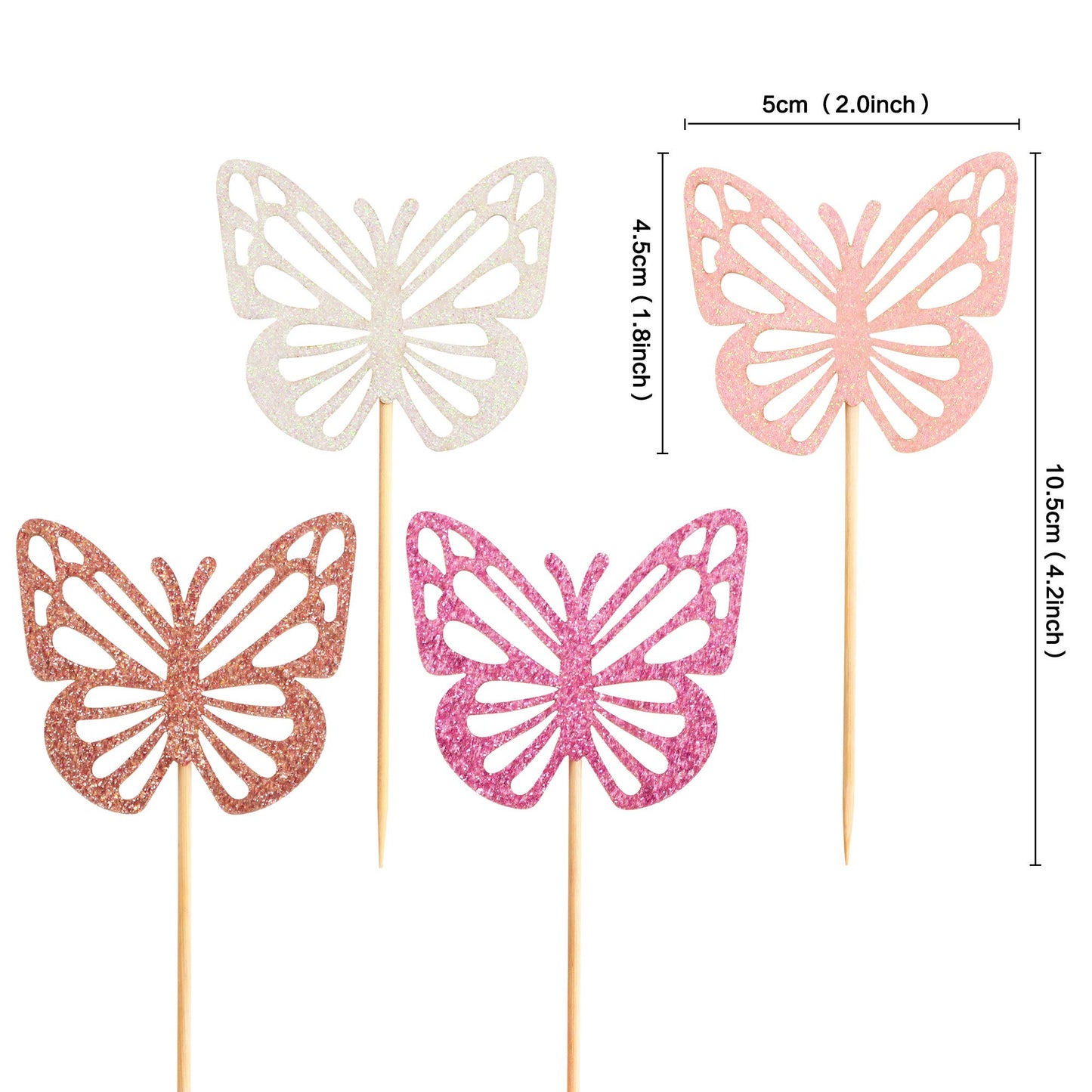 Ercadio 48 Pack Assembled Butterfly Cupcake Toppers Colorful Glitter Butterfly Cupcake Picks Baby Shower Kids Birthday Party Cak