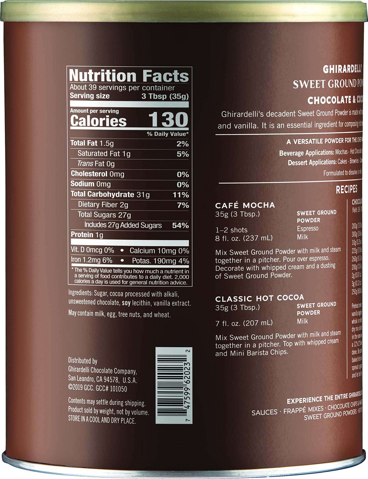 Ghirardelli - Sweet Ground Chocolate & Cocoa Gourmet Powder 3 lbs & Sweet Ground White Chocolate Gourmet Flavored Powder 3.12 lb