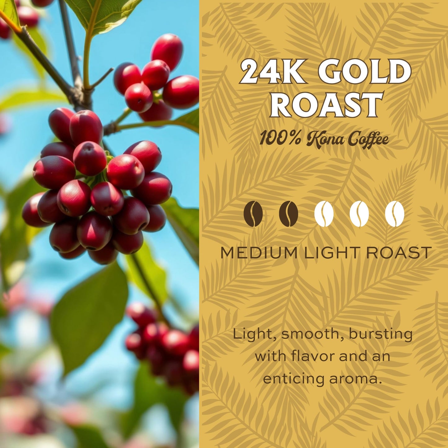 Lion Coffee 24K Gold Roast 100% Kona Whole Bean Coffee, Medium-Light Roast, 7 Ounce Bag