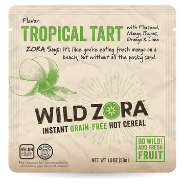 WILD ZORA Instant Grain-Free Hot Cereal, Gluten Free, No Added Sugar, Tropical Tart, 5-pack
