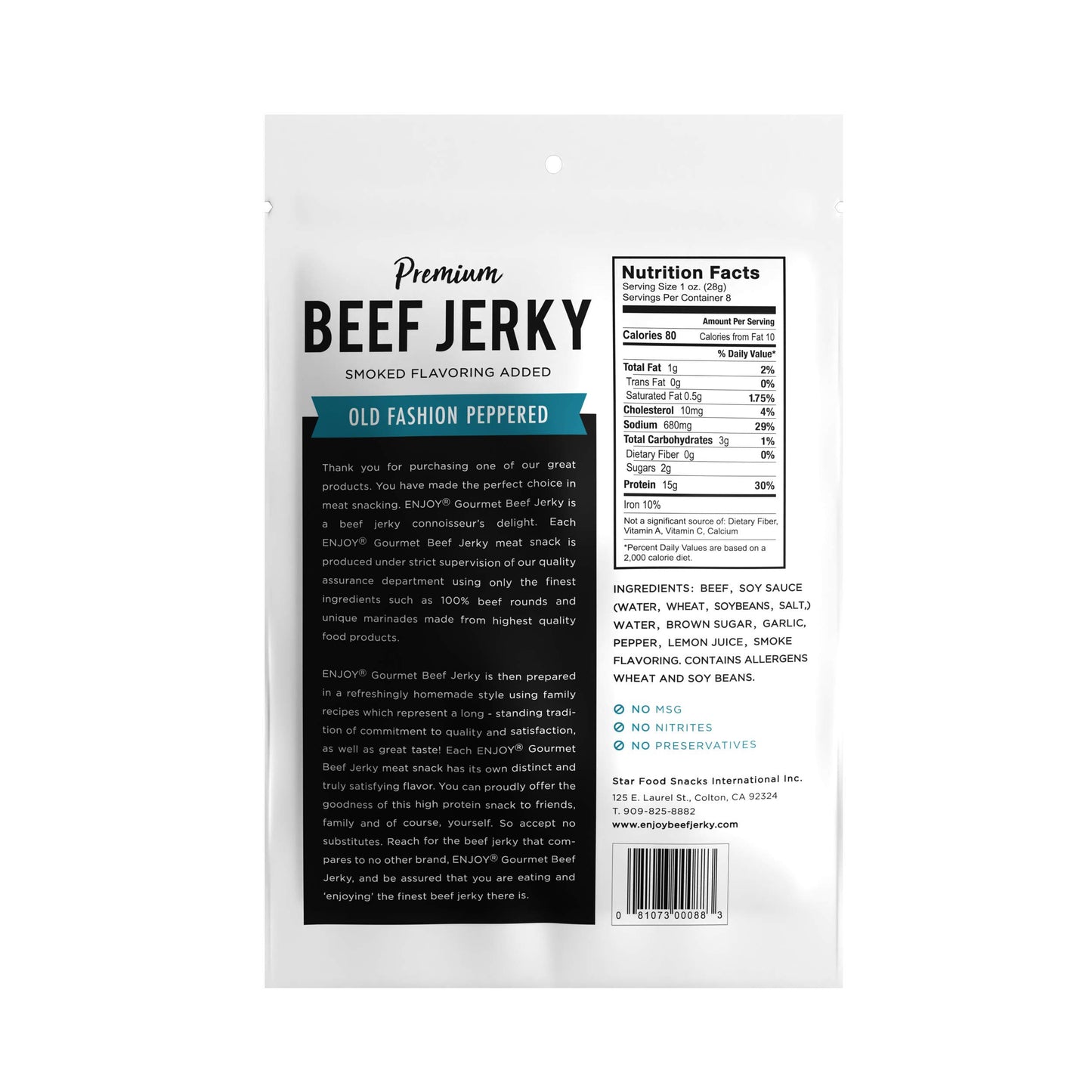 Enjoy Beef Jerky Old Fashion Peppered, All Natural, 8oz (Pack of 8)