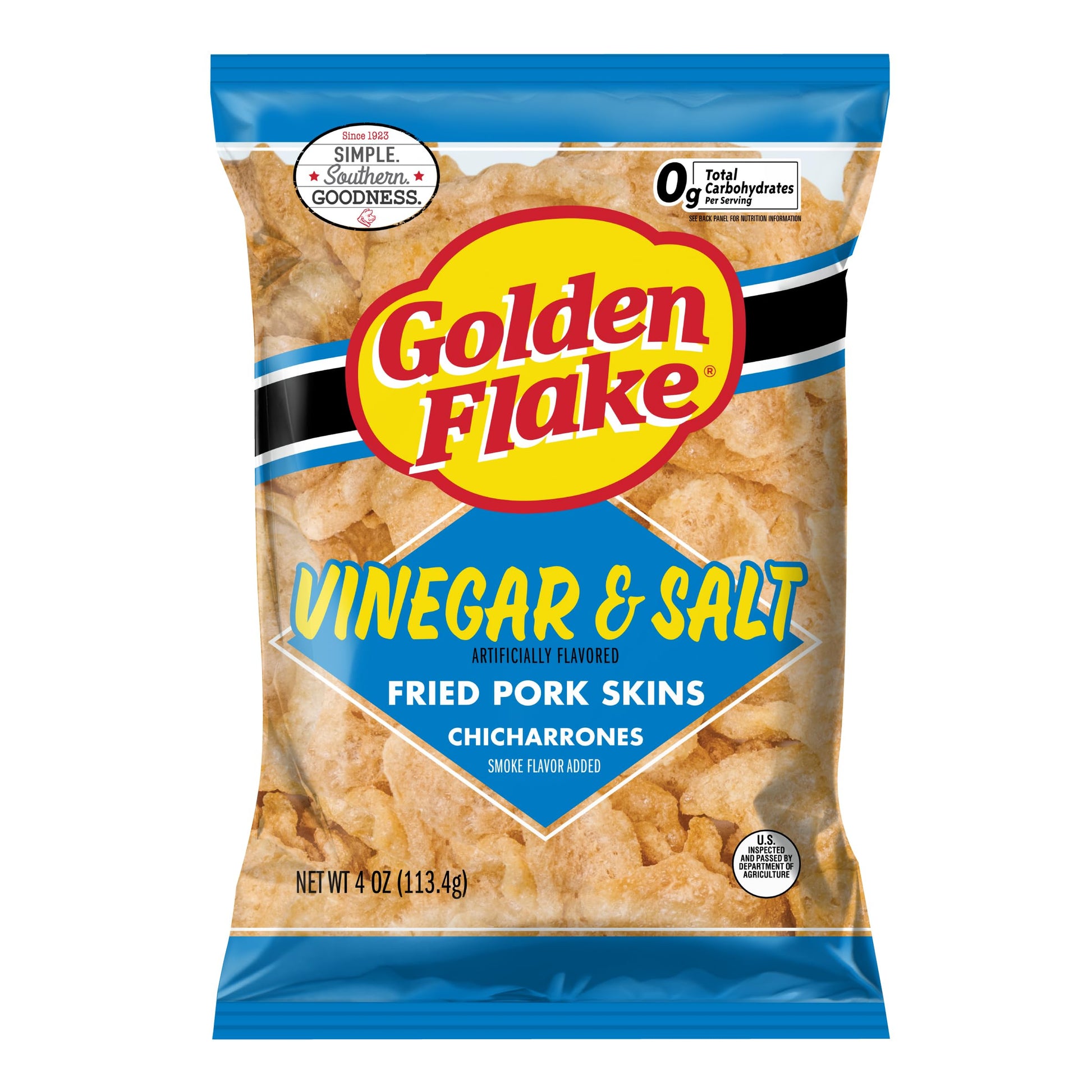 Golden Flake Salt & Vinegar Pork Rinds  4 oz Bags (Pack of 12) - Tangy & Savory Pork Skins - Gluten-Free  Low Carb  Keto Snack with Bold Southern Flavor