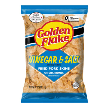 Golden Flake Salt & Vinegar Pork Rinds  4 oz Bags (Pack of 12) - Tangy & Savory Pork Skins - Gluten-Free  Low Carb  Keto Snack with Bold Southern Flavor