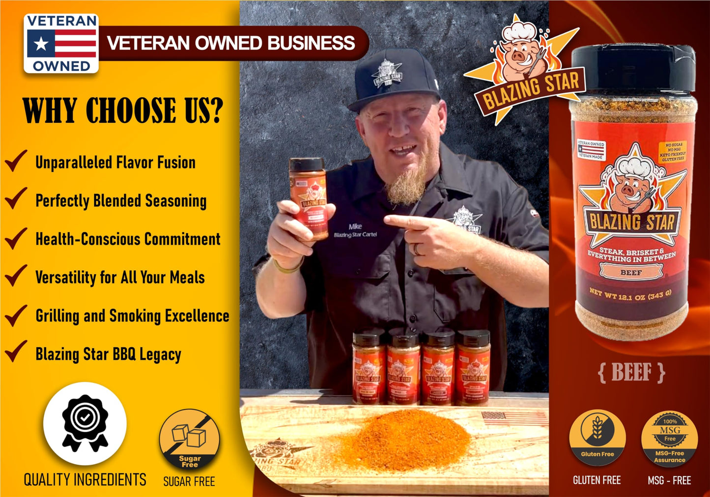 Blazing Star BBQ Beef Rub & Seasoning, Shaker Spice Mix, 12.1 Oz