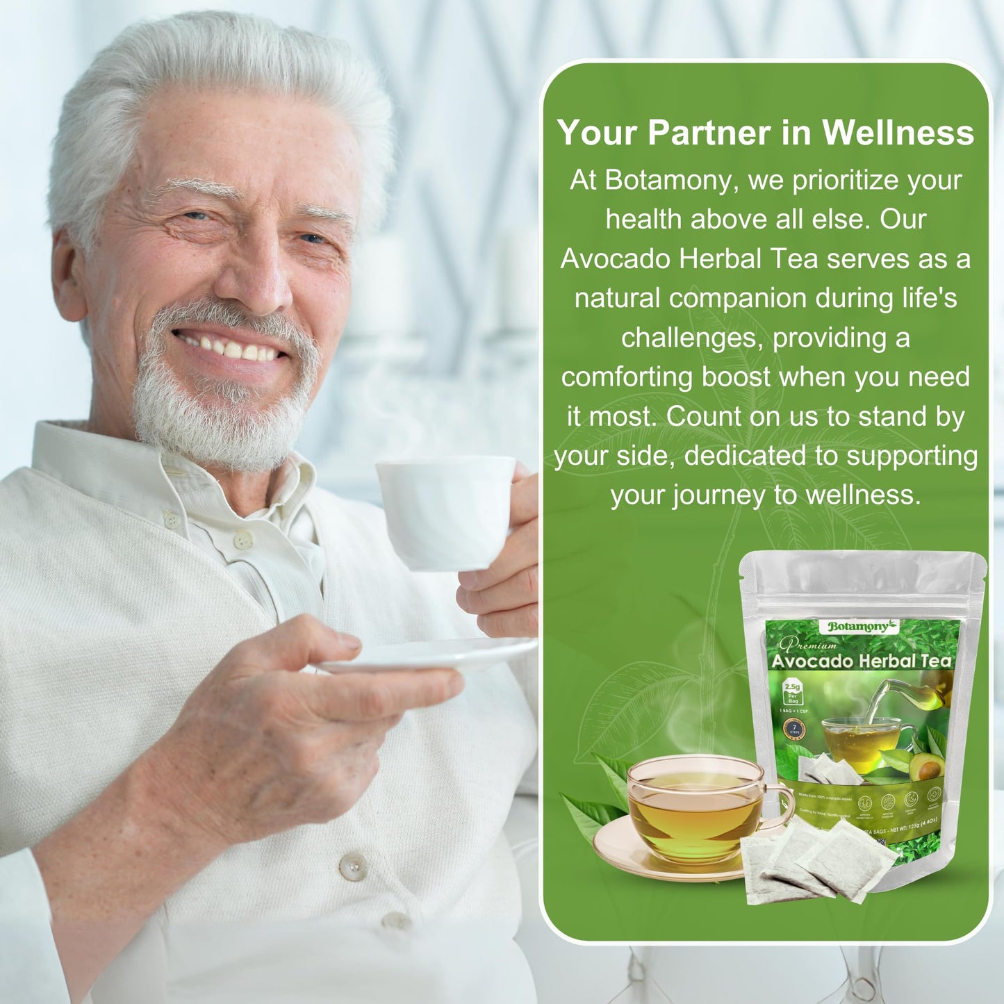 BOTAMONY 65 Premium Avocado Leaf Tea Bags, Organic, Non-GMO, 100% Natural, Caffeine-Free, 2g each