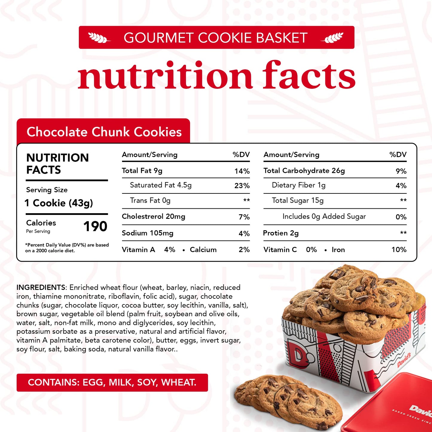 Davids Cookies 2lbs Chocolate Chunks Fresh Baked Cookies - Handmade and Gourmet Cookies - Delectable and Made with enhanced Ingredients - Cookie Gift Basket - Great Gift For All Occasions